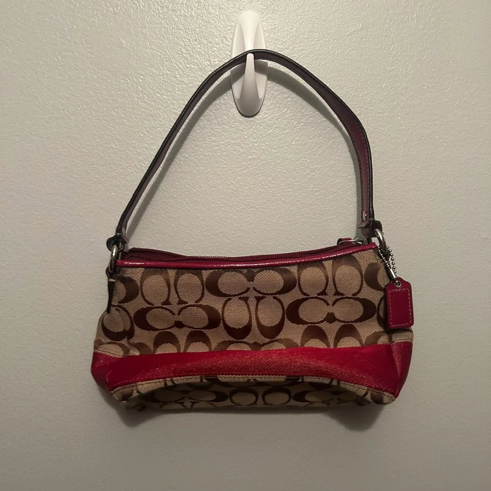 Coach Shoulder Bag Women Small Tan Iconic Monogram Signature Baguette Purse Y2K